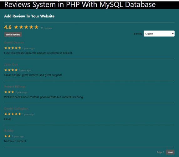 Reviews System in PHP With MySQL Database