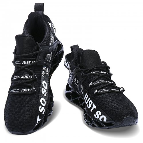 Running Shoes Light Weight Non Slip Athletic Tennis Walking Blade Type Sneakers (Black & White)