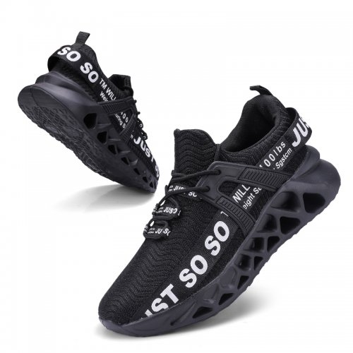 Running Shoes Light Weight Non Slip Athletic Tennis Walking Blade Type Sneakers (Black & White)