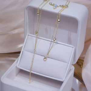 Necklace 14K Real Gold Cubic Heart Double Layer Clavicle Chain For Engagement